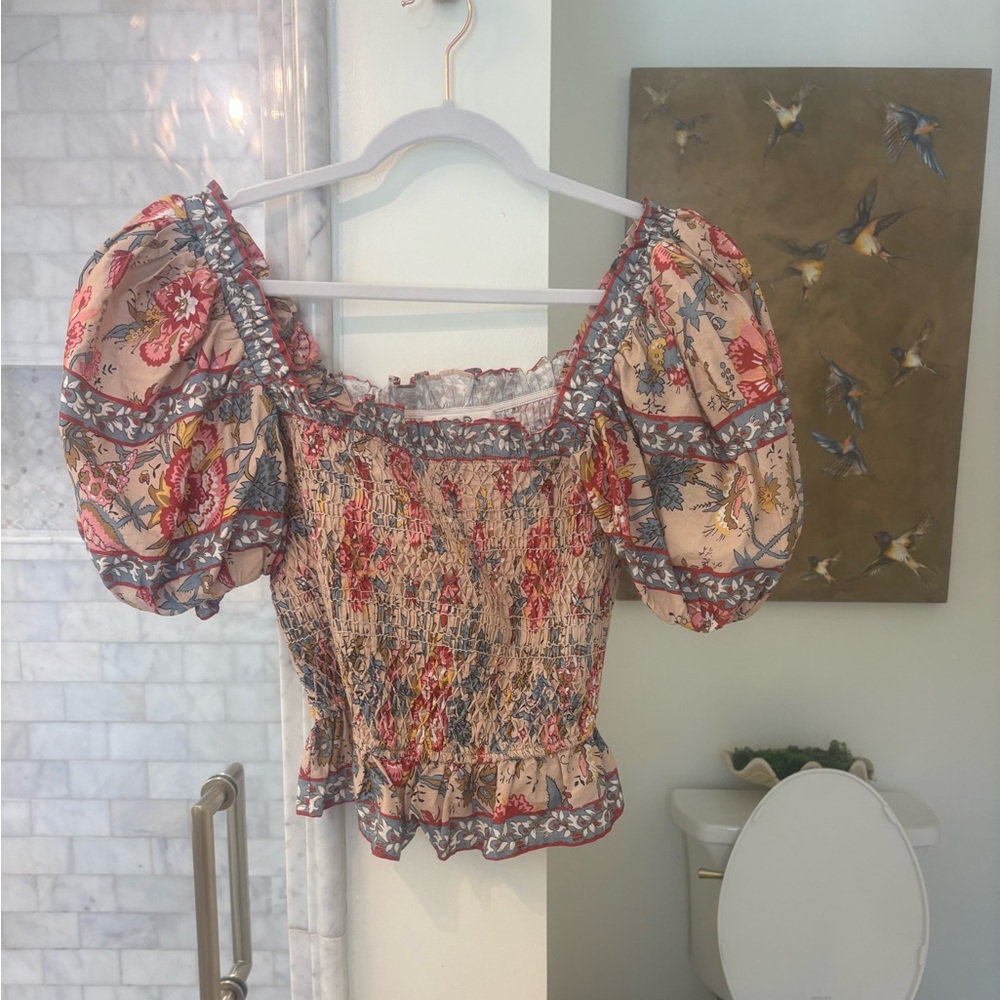 Sea New York Floral Puff Sleeve Top - Pink and Cream
